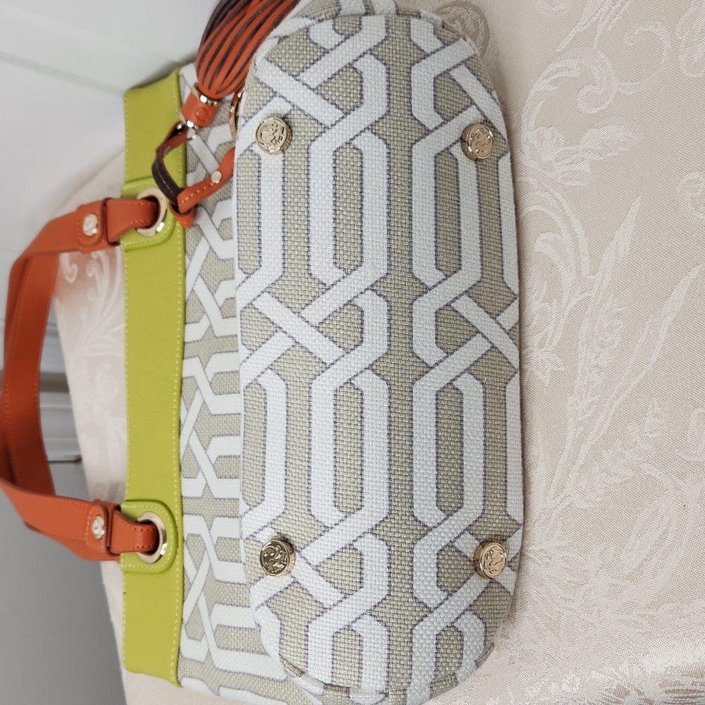 Spartina 449 Veranda Day tote shoulder purse lime green beige coastal leather - Picture 8 of 10